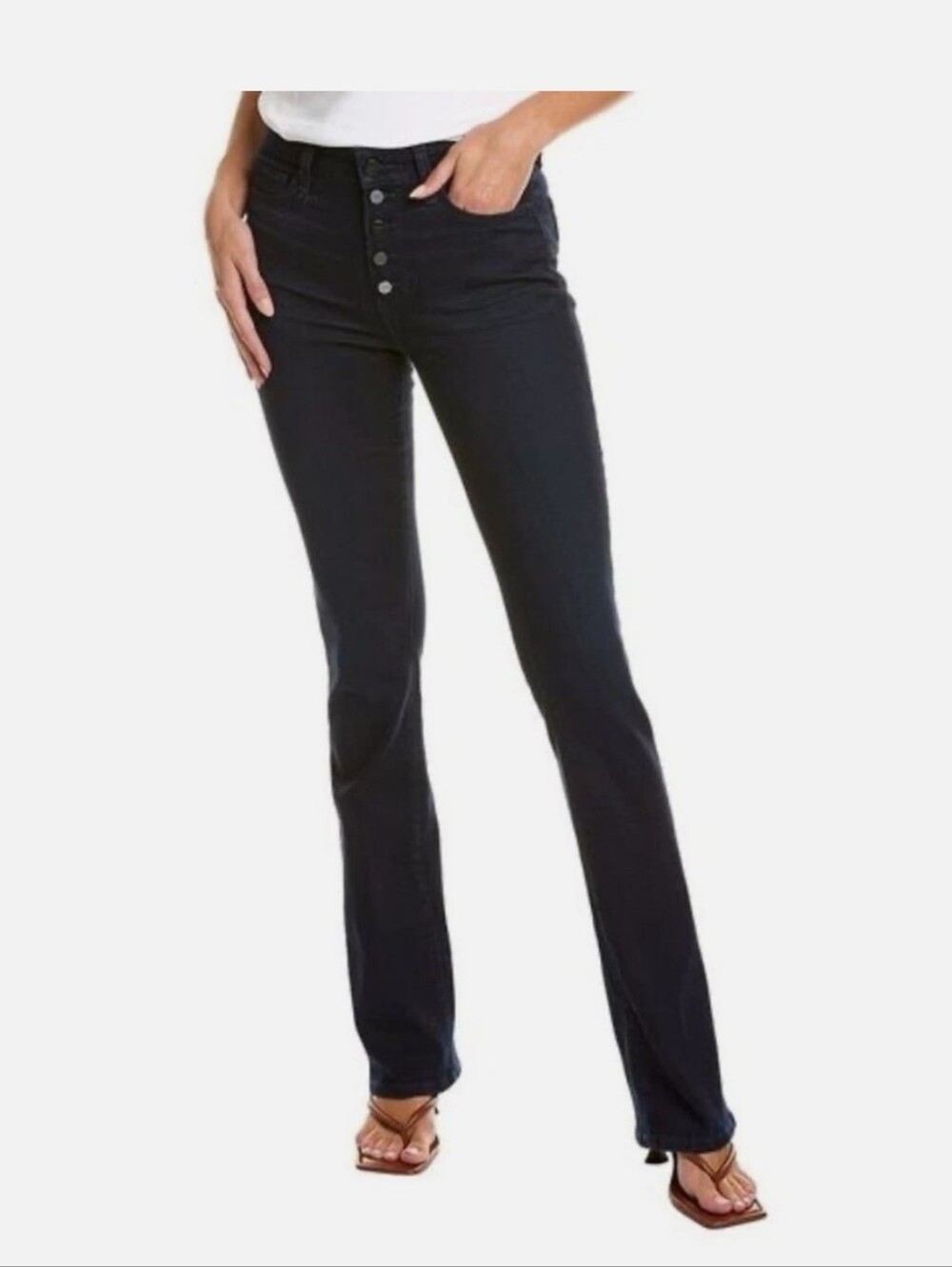 PAIGE Hourglass Exposed Button Bootcut Jeans Moody Raw Hem 26
